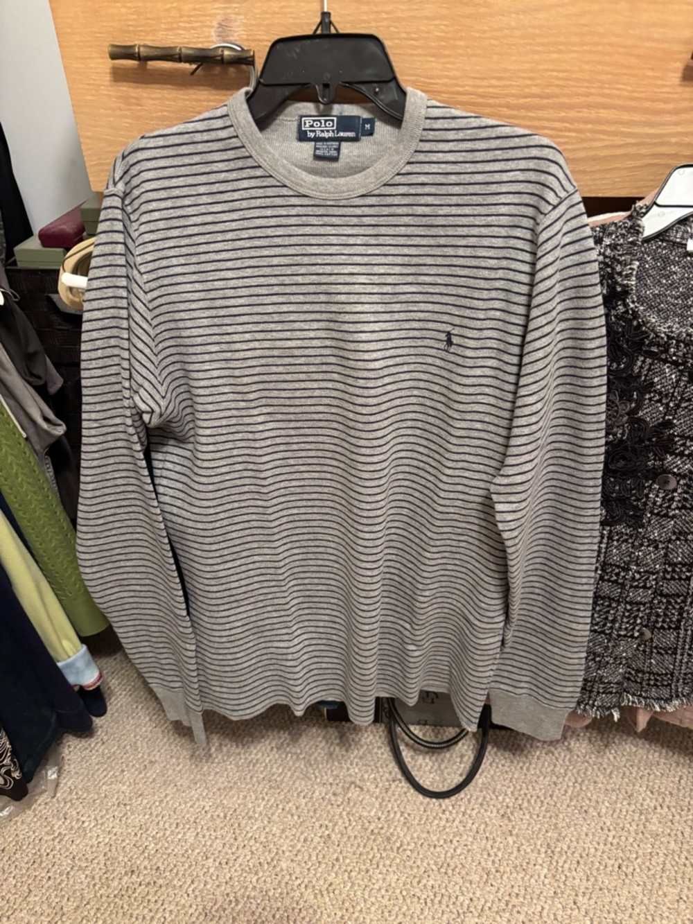 Polo by Ralph Lauren Gray and Black Striped Crewneck Sweater
